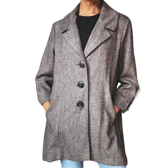 CAbi Jackets & Blazers - CAbi GRAYISH, BLACK & WHITISH TWEED MEDIUM LENGTH SWING PEA COAT